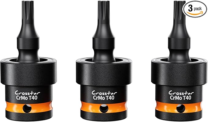 Crosstar 3-Piece T40 Impact Torx Bit Swivel Socket Set, 3/8" Drive CR-MO Wobble Star Sockets with Spring Shock Absorption, Professional Mechanic Tools for Tight Spaces & High-Torque Applications