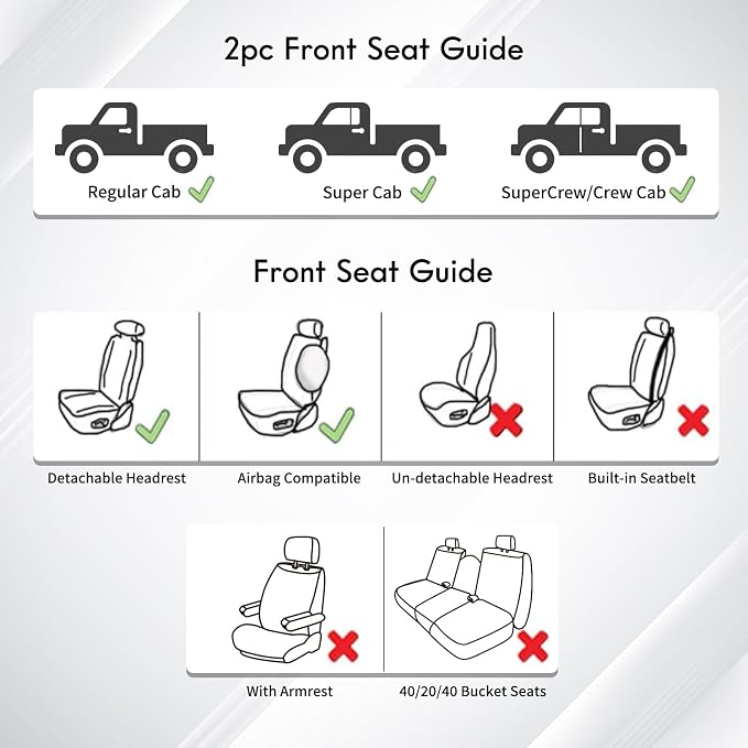 Huidasource F150 F250 F350 Front Seat Covers, 360° Full-wrap Car Seat Cushion Cover Fit for Ford F150 2015-2026&F250 F350 F450 2017-2026 All Cab XL XLT Lariat King Ranch Platinum(Front Pair/Gray)