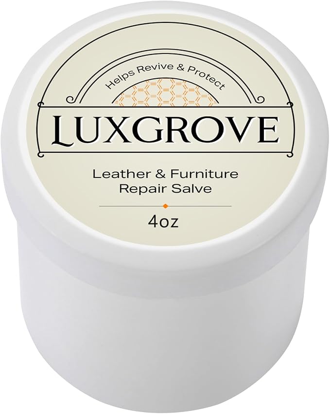 LUXGROVE® Wood & Leather Furniture Repair Salve, Conditioning Balm for Couches, Car Seats, Tables, Cabinets, Doors, Shoes, Purses, Boots & Saddles, Helps Revive Dry, Dull & Scuffed Surfaces, 4oz