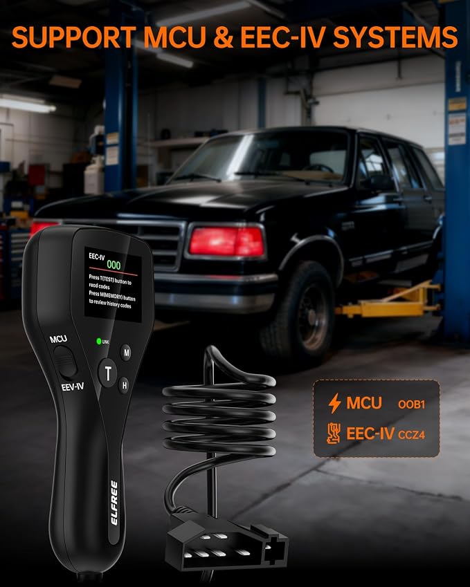 ELFREE OBD1 Scanner Compatible with Ford Lincoln Mercury 1981-1995, LCD Display Code Reader with Definitions, Plug and Play OBD1 Scann Tool, Reinforced Pins, 9FT Cable