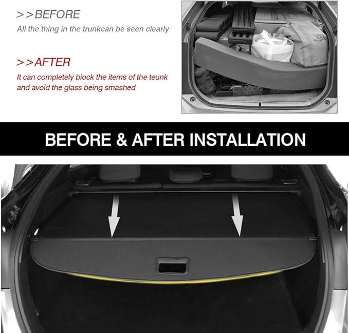 Powerty Cargo Cover for 2019-2023 Toyota Prius Accessories (Latest XW50 Since November 2018) Retractable Rear Trunk Security Cover Shielding Shade Black (Not for Prius Prime)