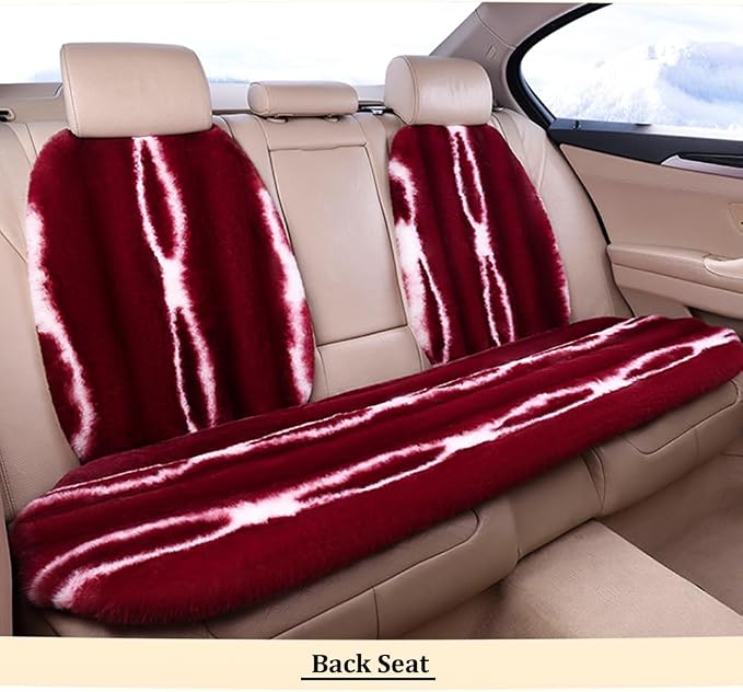 Faux Sheepskin Car Seat Cover Full Set, Fluffy Cute Red Fur Car Seat Covers for Fuzzy Soft Auto Universal Plush Vehicle Seat Protector Pad Accessories Home and Office Chair
