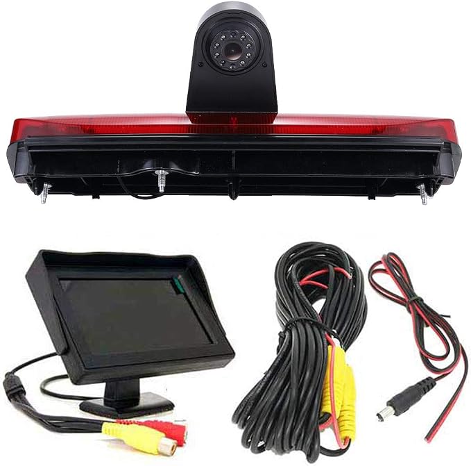 HD IP68 Auto Transporter Brake Light Roof Rear View Reversing Backup Camera Parking System with Angle Adjustable Compatible with Ford Transit Connect Van MPV SUV Bus (Camera+4.3''Monitor)