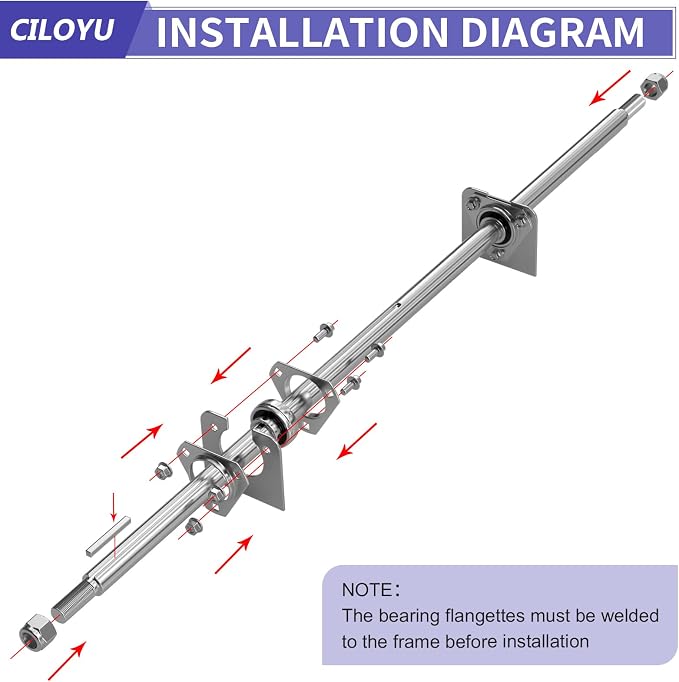 Heavy Duty DIY Steel 44" Go Kart Live Axle Kit 1" Diameter 3/4" Step Down 3/4-16" Fine Thread Ends 1/4" Keyway Replacement for Go Kart Cart ATV Quads Dune Buggies with Rear Axle Bearing Kit