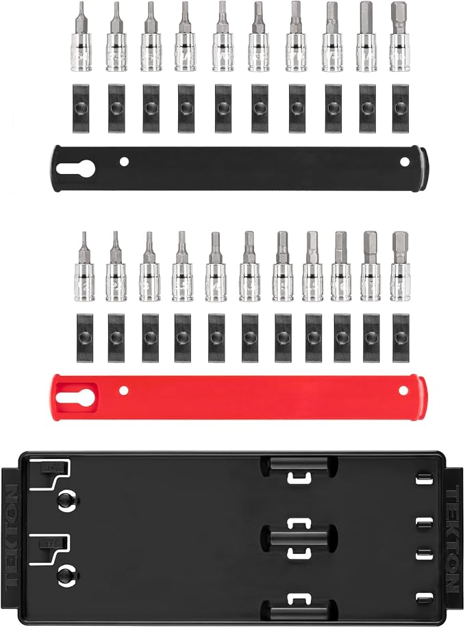TEKTON 1/4 Inch Drive Hex Bit Socket Set with Rails and Tray, 21-Piece (5/64-5/16 in., 2-8 mm) | SHB90203