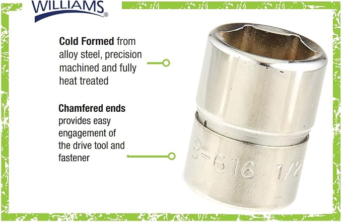 Williams B-616 1/2-Inch Shallow 6 Point Socket