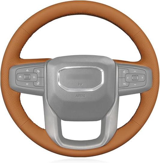 MEWANT Hand Stitch Car Steering Wheel Protector Wrap Cover for GMC Sierra 1500 2019-2023 / Sierra 1500 Limited 2022 / Sierra 2500 2020-2024 / Sierra 3500 2020-2024 / Yukon (XL) 2021-2023 Accessories