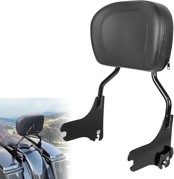 AUFER Detachable Upright Passenger Backrest Sissy Bar With Back Rest Pad Compatible With For Touring Road King Street Glide Electra Glide Road Glide FLHR FLHX FLHT FLTR 1997-2008（Black）