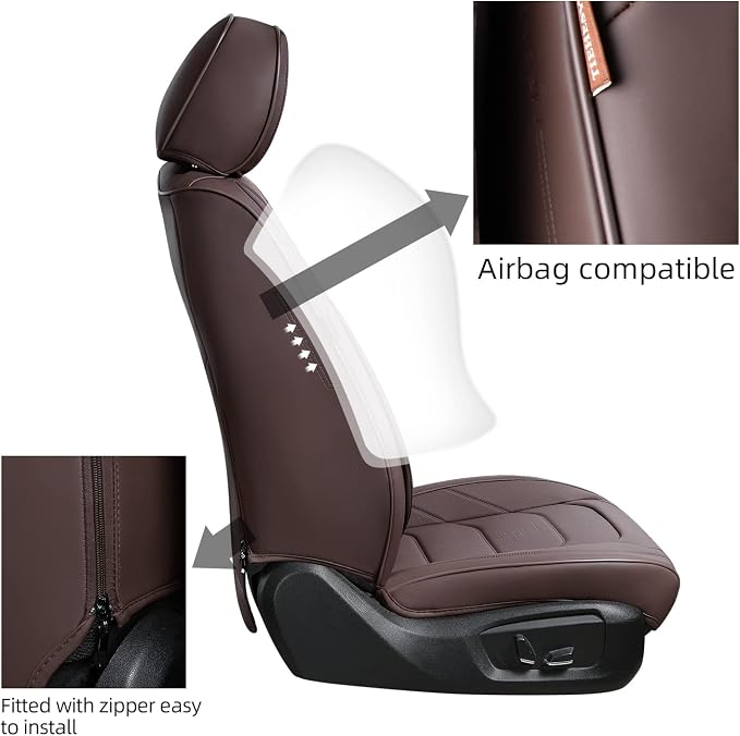 TIEHESYT Brown Car Seat Covers Front Pair, Breathable Leather Automotive Front Seat Covers & Headrest for Reduce The Driving Fatigue, Compatible with Most Vehicles, Cars