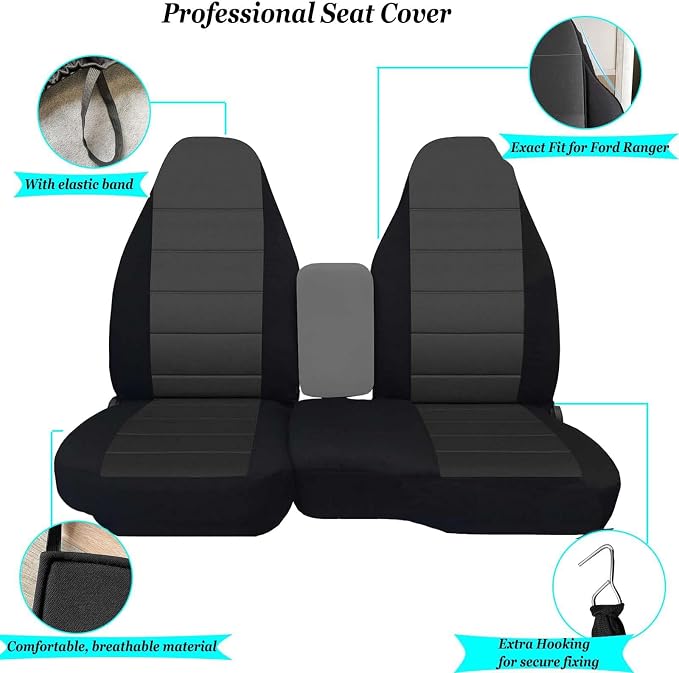 Custom-Fit Front Seat Cover for 1997-2000 Ford F-150 Pickup, Front High Back 60/40 Split Seat Covers with Molded Headrests, Airbag Compatible, Quick Setup Interior Seat Cover