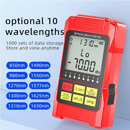 Fiber Optic Cable Tester Portable Optical Fiber Power Meter FC/SC/ST Universal Interface Integrated OPM, VFL, and RJ45 Functions (OPM-VFL-2)