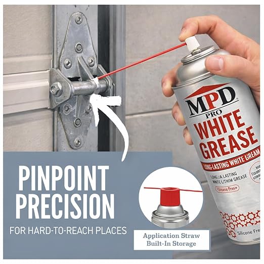 MPD PRO White Lithium Grease Spray, Marine-Grade Drip-Free Lubricant, Non-Staining High-Solid Formula for Garage Doors, Hinges, Chains & Automotive Use – 11 oz (12-Pack)