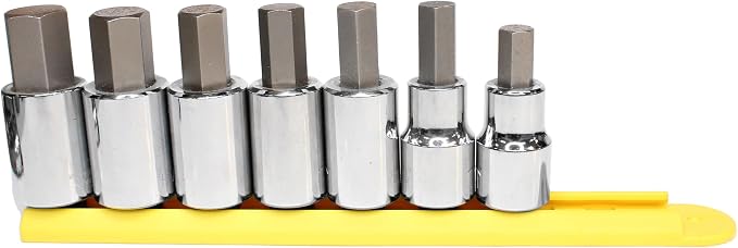 Mayhew Tools 16018 SAE Hex Socket Bit Set, Chrome Plated, 7-Piece