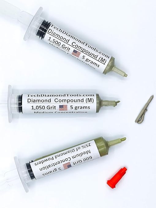 TechDiamondTools Kit of 3 Diamond Lapping Paste Polishing Compound USA Made 600 1050 1500 Grit Lapping Compound for Rock Glass Metal Jewelry Resin Marble with 25% of Diamond Powder