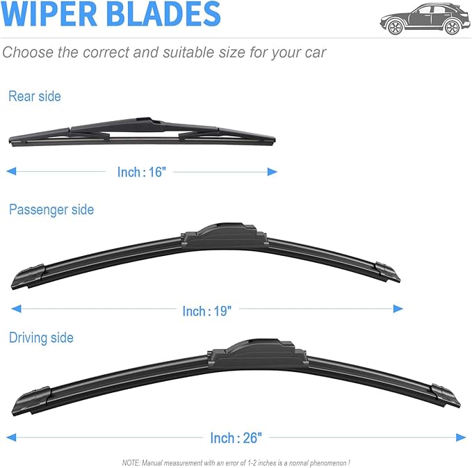 Gavimnal® 26"+19"+16" Silicone Wiper Blades Replacement For Toyota Prius 2010-2015,All-Season Front Rear Windshield Wiper Blades(Set of 3)