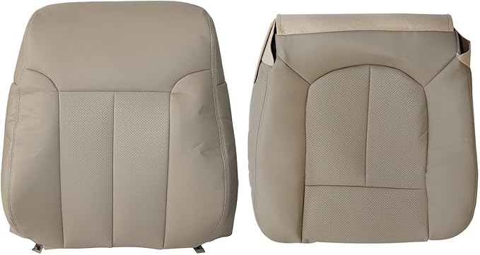 SecosAutoparts Driver Bottom Perforated Leather Seat Cover Tan & Top Lean Back Compatible with Ford F150 Lariat 2009 2010 2011 2012 2013 2014
