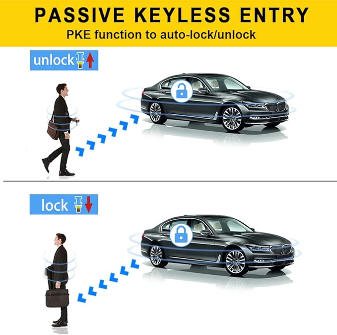 BANVIE ① Passive keyless Entry Car Alarm System + ② Remote Engine Starter + ③ Push to Start Iginition Button (with Siren)