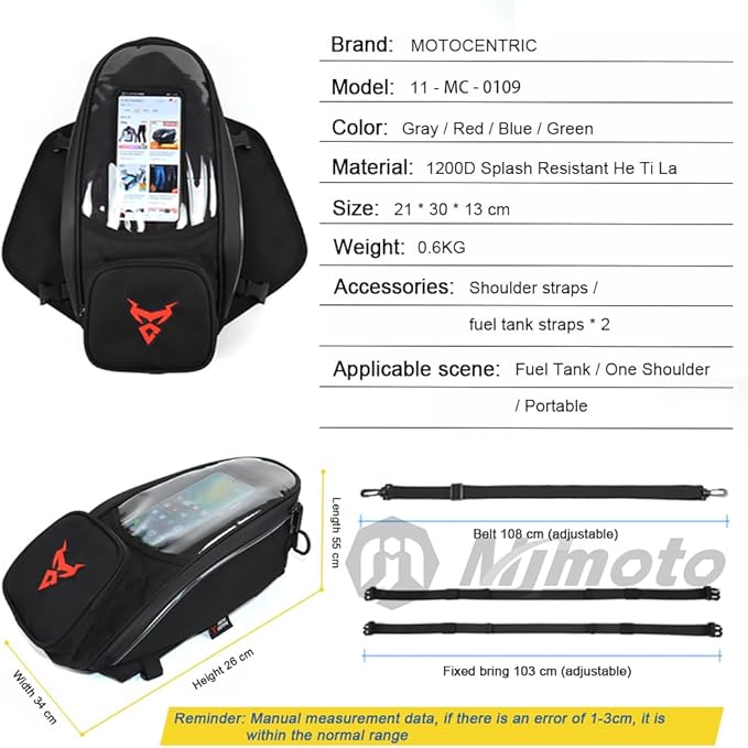 Waterproof Motorcycle Fuel Tank Bag,Strong Magnetic Bag,Moto Cycling Shoulder Single Pack for Outdoor Sports Riding Travel Handbag (Green)