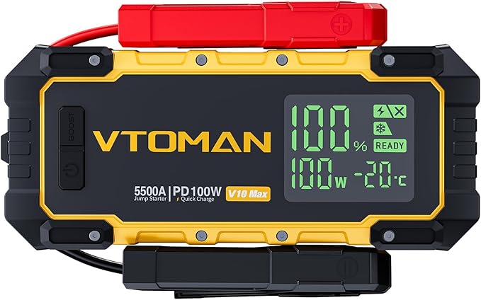 VTOMAN V10 Max 5500A Jump Starter with 100W USB-C Fast Charger Car Battery Jumper Starter Portable for All Gas or 12L Diesel Engines,12V Jump Strart Booster Pack, Jump Box Comes with 100W Car Charger