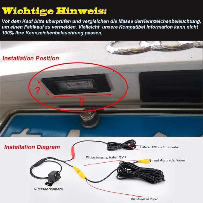 Vehicle Night Vision Rear View Camera, Waterproof License Plate Backup Camera Replacement for 2006-2014 Dodge Charger/2008-2014 Dodge Challenger/2005-2008 Dodge Magnum
