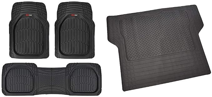 Motor Trend MT-923-BK Black FlexTough Contour Liners-Deep Dish Heavy Duty Rubber Floor Mats for Car SUV Truck + BDK MT-785-BK Black Heavy Duty Cargo Floor Mat-All Weather Trunk Protection