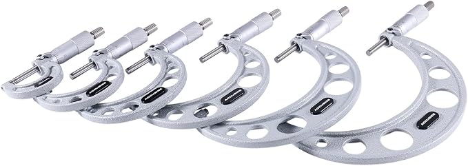 Accusize Industrial Tools 0-6 inch by 0.0001'' Ultra-Precision Outside Micrometers with Carbide Tips 6 Pc Set, Eg00-0906 | 0-6 in x 0.0001" Ultra-Precision M-Type, Carbide Tipped, with Standards