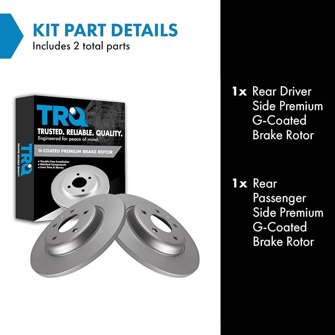 TRQ Rear Brake Rotor Set G Coated Solid Compatible with 2008-2020 Audi A4 2009-2017 Q5 2008-2016 A5 2013-2016 allroad 2012-2013 A6 2012-2013 A7 Quattro 2021-2023 A4 Quattro 2021-2022 A5 Sportback