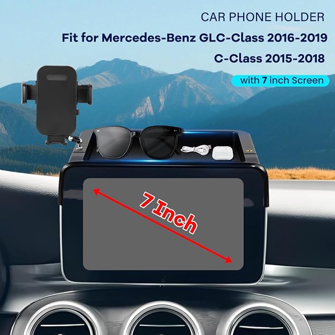 Car Phone Holder Compatible with Mercedes-Benz GLC-Class 2016-2019/C-Class 2015-2018 Accessories 7-Inch Screen Fixed Clip, Cell Phone Mount with Dash Tray Organizer Hands-Free 360° Rotation