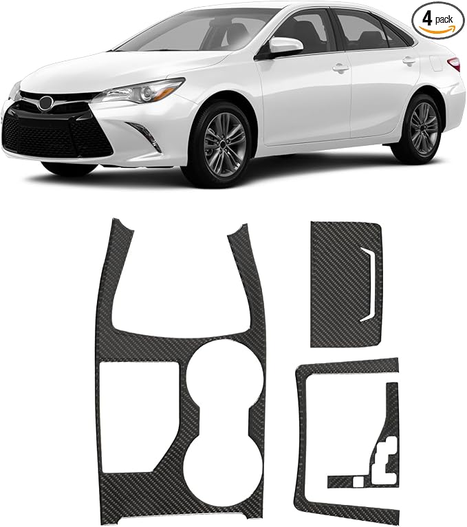 Real Carbon Fiber Center Console Gear Shift Panel Trim & Cup Holder Panel Trim Compatible with 2015-2017 Toyota Camry, Interior Decor Sticker Accessories