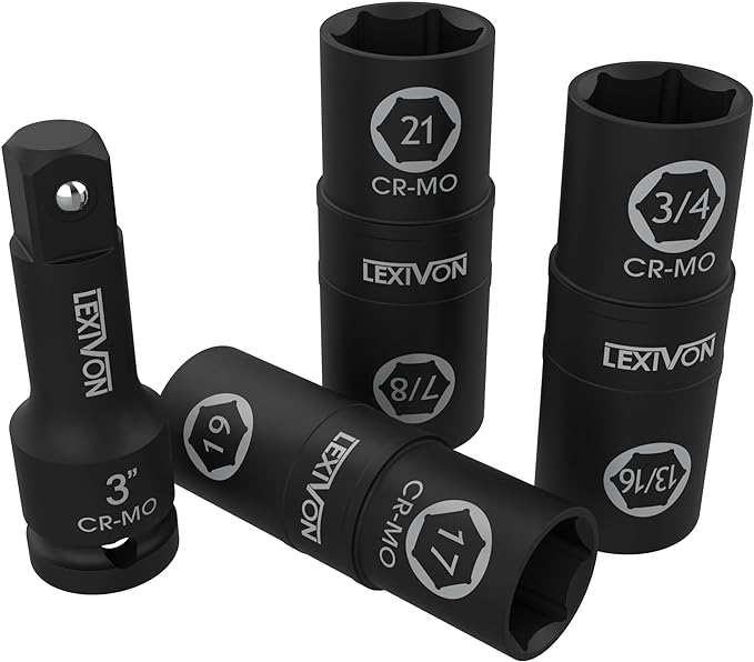 LEXIVON Impact Socket Set, 6 Total Lug Nut Size | Innovative Flip Socket Design Cover Most Commonly Inch & Metric Used Sizes | Cr-Mo Steel = Fully Impact Grade (LX-111)