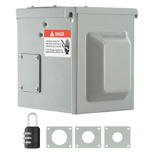 VEVOR 50 Amp RV Power Outlet Box, 125/250 Volt, Enclosed Lockable Outdoor RV Receptacle Box, NEMA 14-50R Weatherproof Electrical Panel, for RV Camper Trailer Motorhome Electric Car