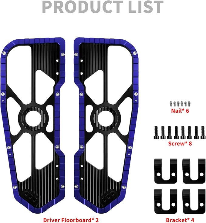 Motorcycle Floorboards Driver Footboards Wide Foot Pegs Board Pedal Compatible with Touring Electra Road Street Glide Softail Road King Blue Edge