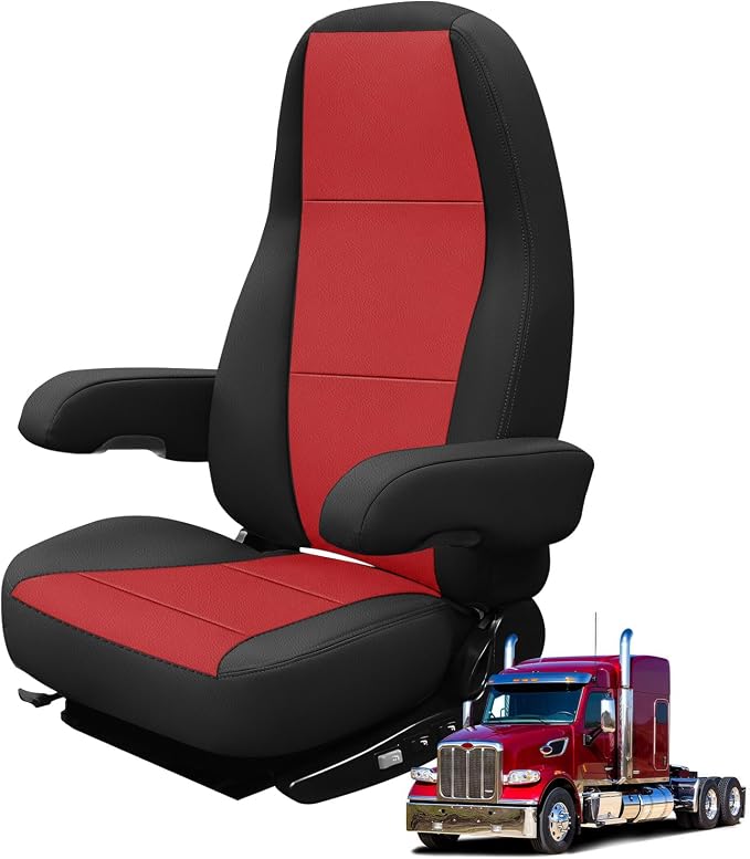 Seat Cover Fits for Peterbilt Model 579, 579EV, 589, 567 | Leather Seat Cover (High Back) with Long Armrest 17in Cover for Semi Truck Driver/Passenger Side