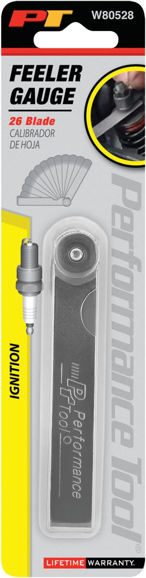 Performance Tool W80528 26-Piece Straight Blades Feeler Gauge Set for Precise Engine Measurements in SAE and Metric Sizes from .0015 to .635 mm