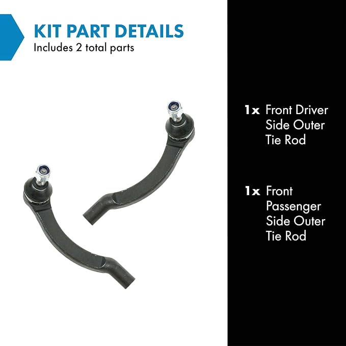 TRQ Front Outer Tie Rod Set 2 Piece Compatible with 1993-1997 Volvo 850 95-97 960 98-04 C70 98-00 S70 97-98 S90 98-00 V70 97-98 V90