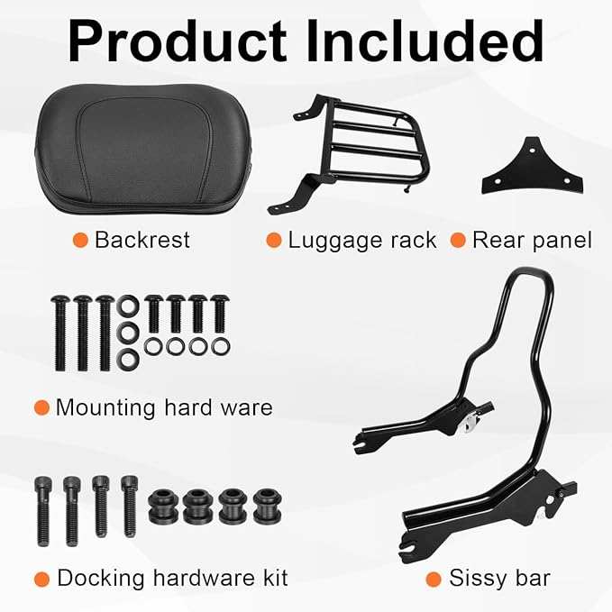 AUFER Rear Passenger Backrest Sissy Bar with Luggage Rack & Docking Hardware Kit Compatible With For 2018-UP Harley Softail Fat Boy FLFB FLFBS Breakout FXBR FXBRS