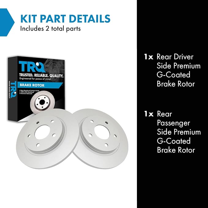 TRQ Rear Brake Rotor Set G Coated Solid Compatible with 2008-2016 Chrysler Town and Country 2008-2016 Dodge Grand Caravan 2009-2013 Journey 2012-2015 Ram C/V 2009-2014 Volkswagen Routan