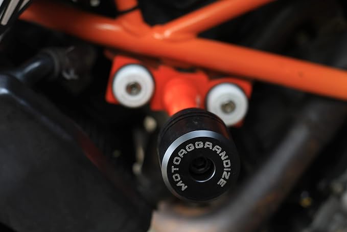 Motoaggrandize Frame Sliders | Crash Protectors for KTM Duke 125 | 160 | 200 | 250 | 390 [Gen 1 and Gen 2 only] | Colour: Orange | White