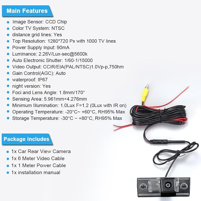 Car Backup Reverse Camera, HD Waterproof Rear-View License Plate Reverse Parking Camera, Vehicle Safety Assistant System, Replacement for Audi A2 8Z0 2001/03-2005/08 (OEM: 8Z0943021)