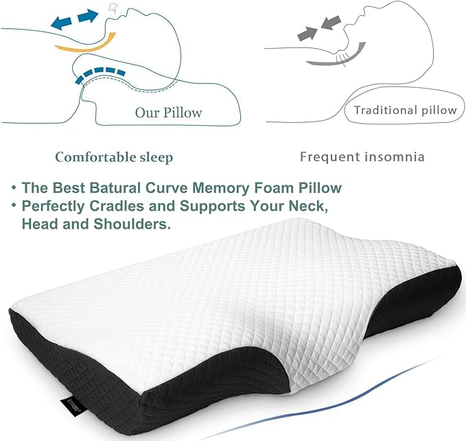 EPABO Contour Memory Foam Pillow Orthopedic Sleeping Pillows, Ergonomic Cervical Pillow for Neck Pain - for Side, Back and Stomach Sleepers, Free Pillowcase Included (Firm & Near King)