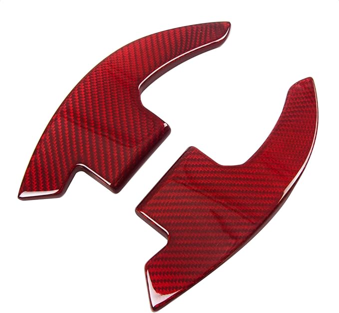 Steering Wheel Accessories Shift Paddle Shifter Extension Red Carbon Fiber Trim Cover compatible with FORD MUSTANG 2015 2016 2017 2018 2019 2020 2021