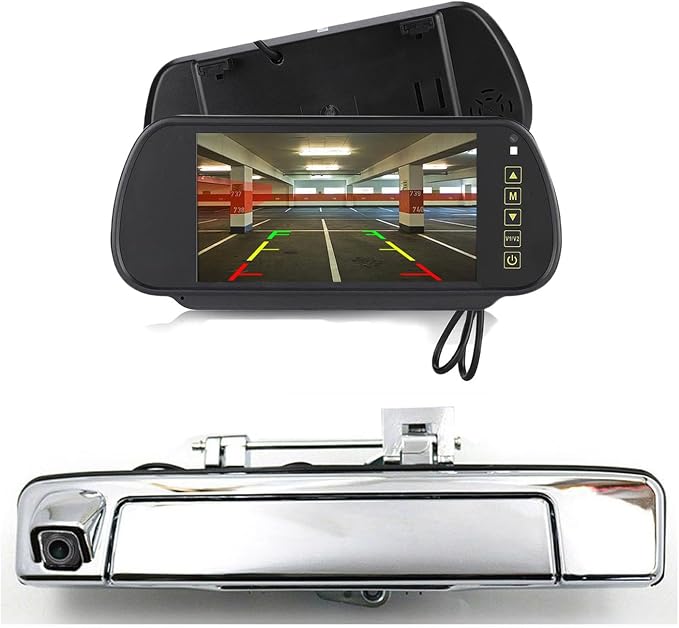 Car Reversing Trunk Handle Camera with Switch Parking Rear View Backup Camera HD Night Vision Waterproof, Replacement for Isuzu D-MAX DMAX 2012-2014/2015-2018 (with 7-inch Rearview Mirror)