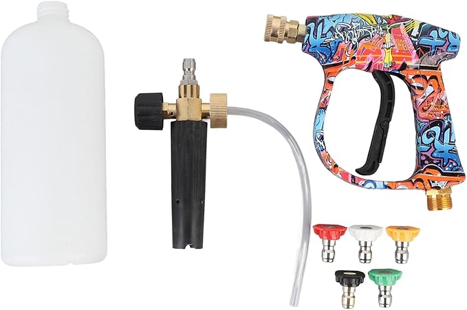 High Pressure Car Wash Foam Cannon Kit with 5-Color Nozzle Set and Foam Sprayer for Car Cleaning and Garden Use