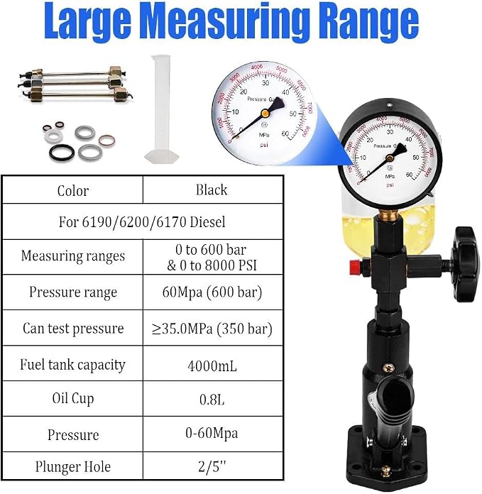Diesel Fuel Injector Tester New 600Bar 8000PSI Diesel Injector Nozzle Tester Kit with Dual Scale Gauge to Adjust Injector Nozzle Pressure and Testing Diesel Injector Nozzle Pop Pressure Tester