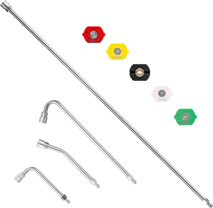 M MINGLE Pressure Washer Extension Wand - 60" Upgrade Power Washer Lance - Pressure Washer Accessories with 5 Nozzle Tips - 30°/90°/120° Curved Rod, 1/4" Quick Connect