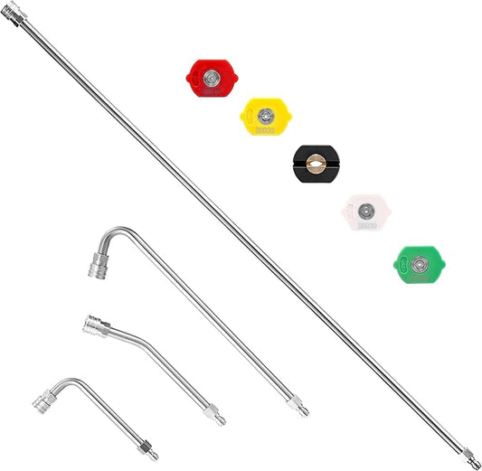 M MINGLE Pressure Washer Extension Wand - 60" Upgrade Power Washer Lance - Pressure Washer Accessories with 5 Nozzle Tips - 30°/90°/120° Curved Rod, 1/4" Quick Connect