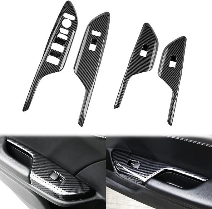 AJHLJ® 4Pcs Carbon Fiber Car Window Switch Cover Trim, Black Interior Decoration for Honda Civic 10th Gen 2016-2021, Anti-Scratch Door Armrest Panel