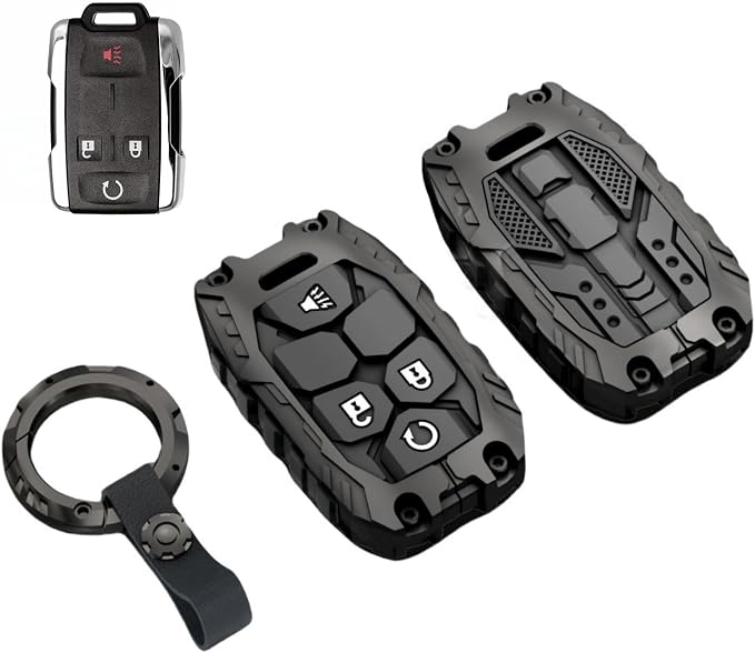 Heavy Key Fob Cover Case Protector for GMC, Keychain, Accessories for GMC Chevy Colorado Silverado Suburban Tahoe Silverado (Type-A 4 Buttons)
