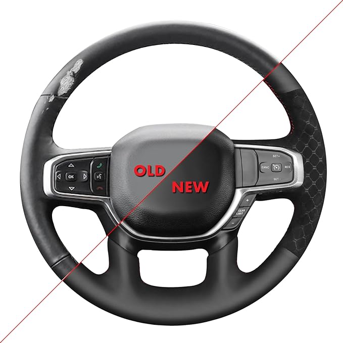 MEWANT Hand-Stitched Steering Wheel Cover Wrap for Dodge Ram 1500 2019-2023 Steering Wheel Accessories for Dodge Ram(Backsides Without Buttons)