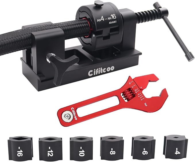 The Complete AN Fitting Kit: AN fittings Installation Tool + Red AN Wrench, Covers -3 to -16AN Sizes, No Damaged Fittings, Perfect for Fuel & Oil Lines